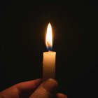 A single candle flame against a dark background